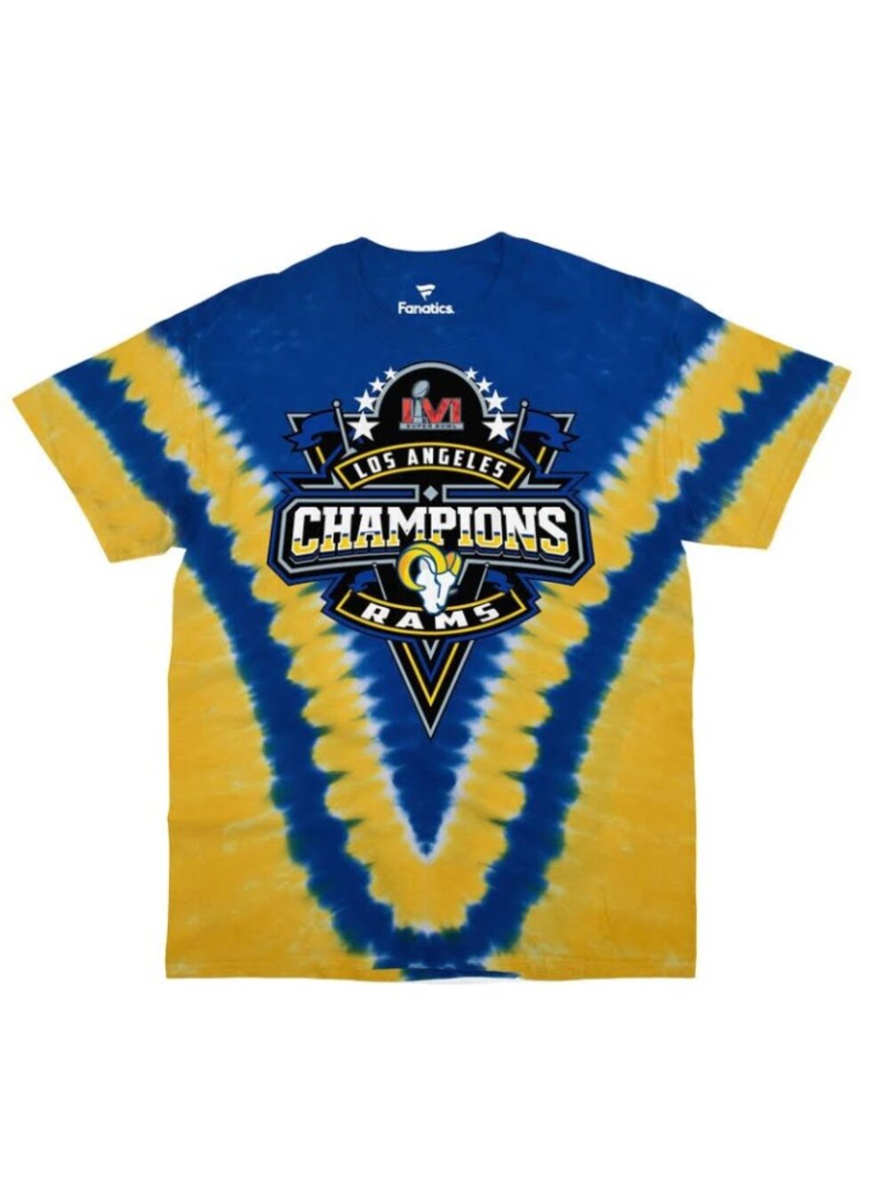 Men's Fanatics Blue Los Angeles Rams Super Bowl LVI Champions V-Dye T-Shirt Tie